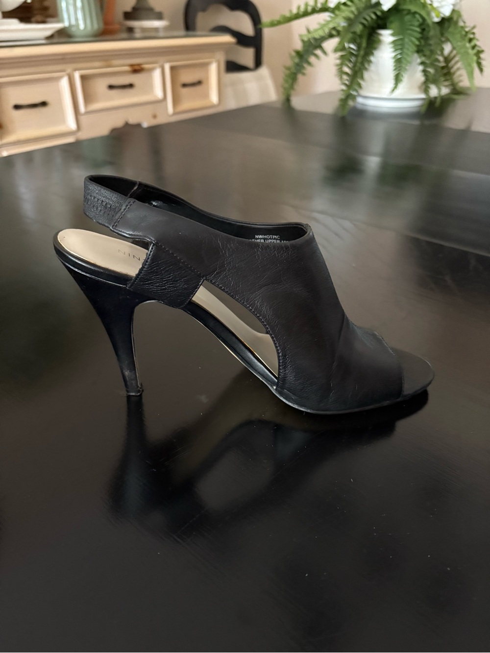 Nine West Black Open-Toe Slingback Leather Heels